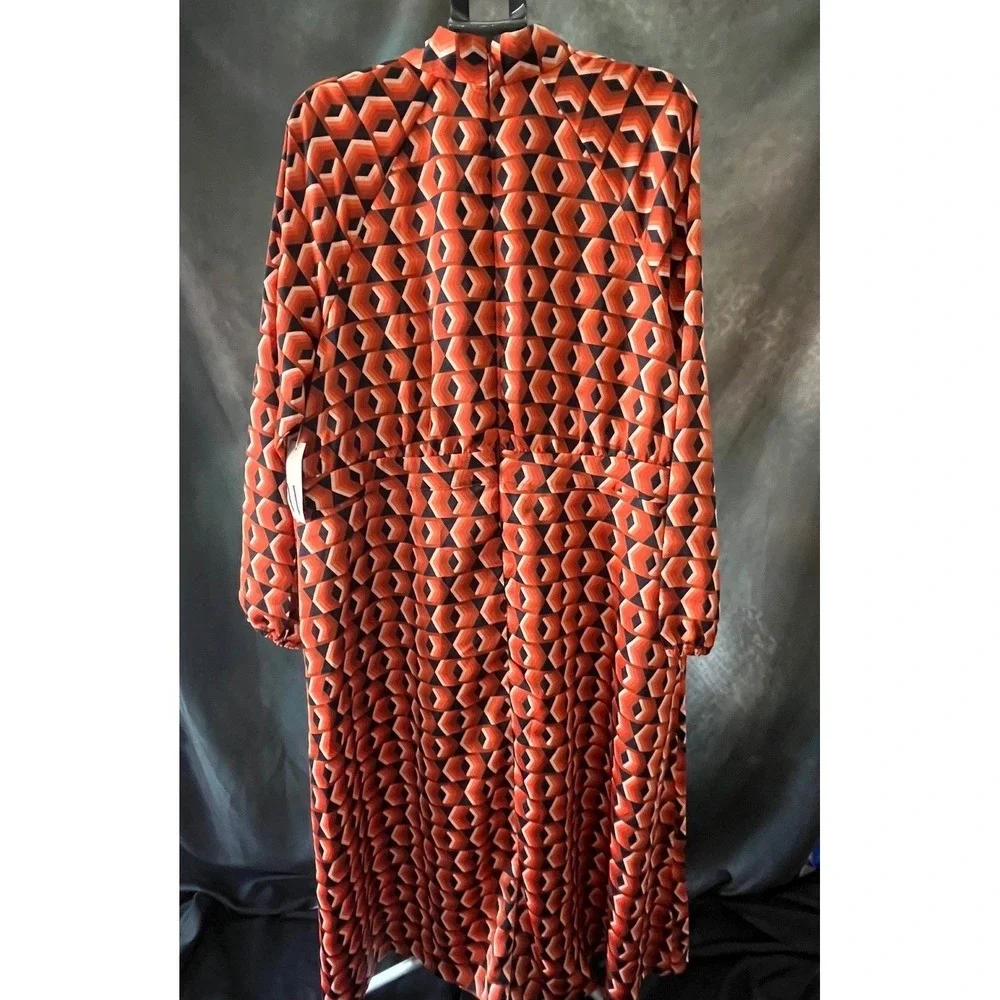 Worthington Women's Geometric Print Long Sleeve Maxi Dress Size 2X Orange - Picture 5 of 7